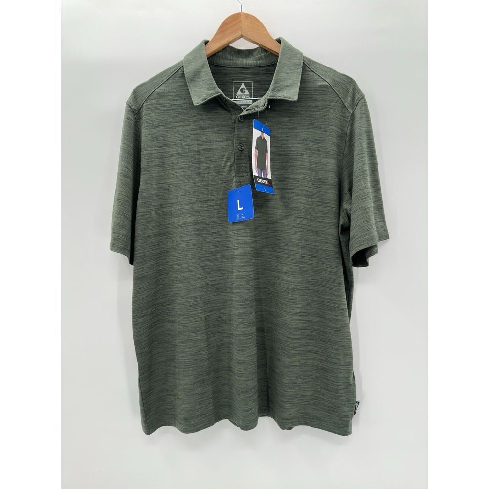 Gerry Men's Polo Shirt Short Sleeve‎ Comfort Stretch Knit UPF 40 Green Large NEW